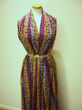 Designer Fabric Purple Gold Grey Ribbon Stripe Silk Chiffon W/ Leopard Spots 3.7 - £54.05 GBP