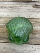 Green Iridescent Art Glass Green Scalloped Shell Paperweight Nautical  - £13.32 GBP