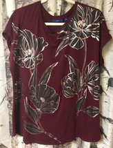 Apt. 9 Women’s L Burgundy Blk Pink Foiled Orchids Floral Stretch Sequins Bling - £14.95 GBP