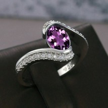 2.5Ct Oval Cut Amethyst Women Engagement Wedding Ring 14k White Gold Plated - £110.78 GBP