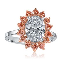 Sunburst Ovale Igi 2.09Ct E-VVS2 Labo Grown Anneau Fiançailles Diamant 14K Or - £1,780.97 GBP