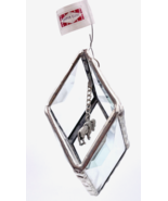 Recycled Art Glass Ornament 3D Beveled Silver Bison Buffalo Diamond Casp... - £10.47 GBP