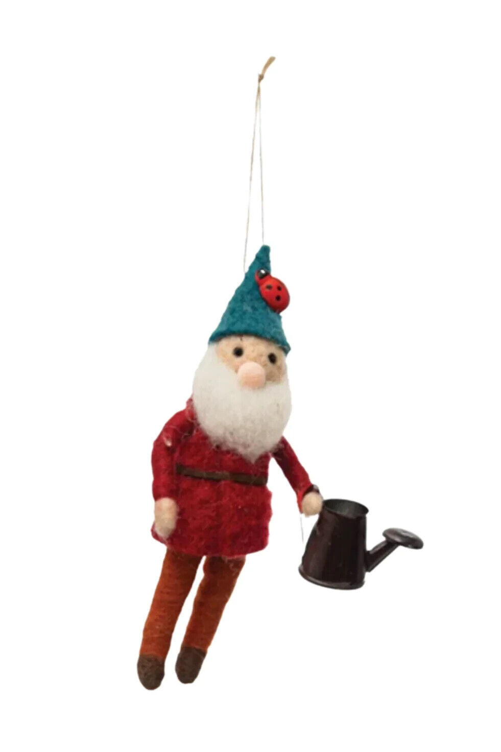 NWT CUTE! Felted Wool Gardening Gnome W/WATERING CAN 6.5&quot; Christmas Orna... - $11.83