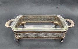 Pyrex Silver Plated Glass Casserole Dish Oven Proof Made In USA VTG Some Tarnish - £16.74 GBP
