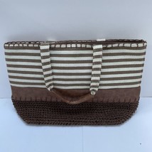 GAL Oversized Tote Straw Crochet Bag Cream/Brown Stripes Magnetic Closur... - $22.26