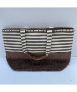 GAL Oversized Tote Straw Crochet Bag Cream/Brown Stripes Magnetic Closur... - £17.41 GBP