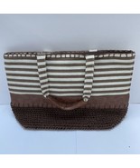 GAL Oversized Tote Straw Crochet Bag Cream/Brown Stripes Magnetic Closur... - $30.31 CAD