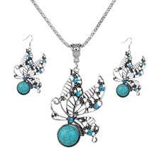 Retro Tibetan Silver Color Hollow Butterfly Necklace Sets Fashion Charming Women - £9.41 GBP