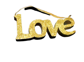 "Love" Christmas ornament  wood gold glitter 1 side 7 x 3" overall (Ebay... - $2.40