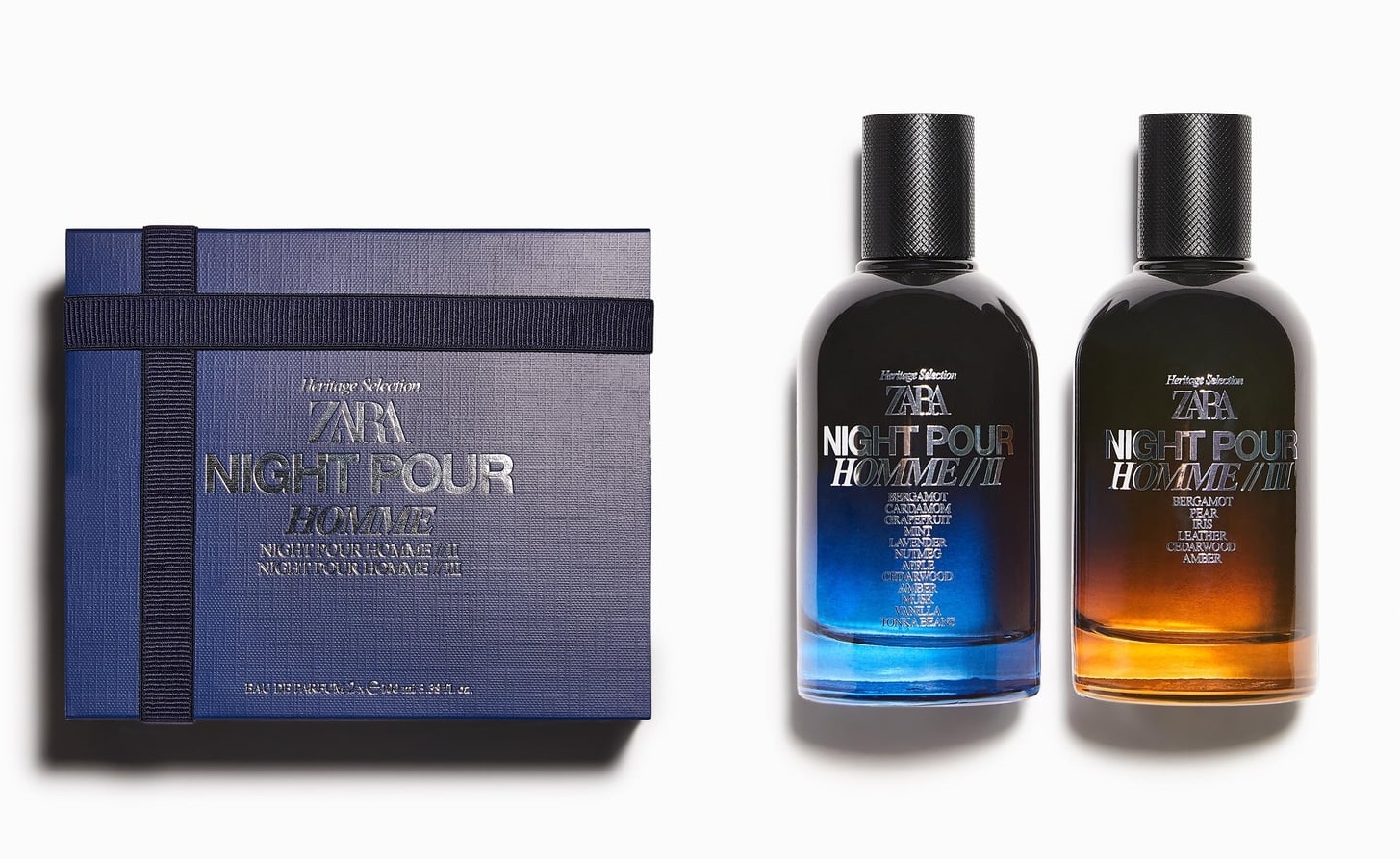 Primary image for Zara Mens Night Pour Homme Ii + Iii Set Eau De Parfum 2 X 100ml 3.4 Fl. Oz