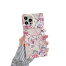 Anymob iPhone Case Purple Square Marble Geometric Flowers Soft Silicone Cover - $28.90