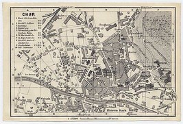 1909 Original Antique City Map Of Chur / Coire / Graubuenden / Switzerland - £20.18 GBP