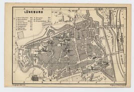 1892 Original Antique Map Of The City Of Luneburg Lüneburg Lower Saxony Germany - £19.72 GBP