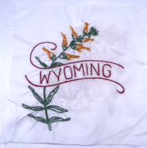 Wyoming Floral Embroidered Quilted Square Frameable Art State Needlepoin... - £21.93 GBP