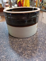 Vintage 2 Tone Brown Beige Stoneware Crock 5&quot; Tall - £19.56 GBP