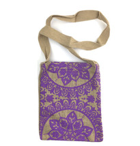 Summer Bag Jute Purple Small Messenger Tote Mandela Floral Graphic - £10.19 GBP