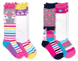 2 Pair Jefferies Socks Girls Rainbow Unicorn Pattern Cotton Tall Knee High Socks - £11.15 GBP