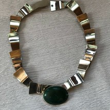 STUNNING Vintage Midcentury MODERN Chrome Link with Oval Green Malachite Stone  - £92.33 GBP