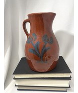 Ned Foltz Pottery Glazed Redware Pitcher, Signed Dated 1983 Slip Flower ... - $83.22