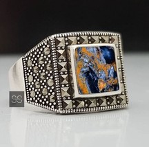 Natural Pietersite Ring, 925 Silver, Statement Ring, Men Jasper Signet Ring Gift - £100.97 GBP