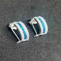 2.00Ct Round Cut London Blue Topaz Hoop Earrings 14K White Gold Plated - £127.02 GBP