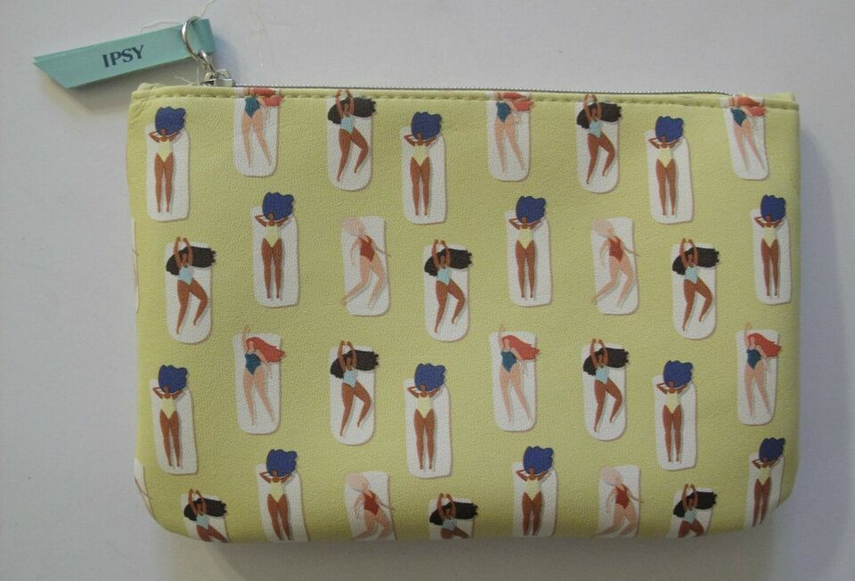 Ipsy Makeup Yellow with Women Print Cosmetic Bag &quot;Make Waves&quot; Theme June... - $1.68
