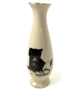 Small World Greetings Vtg Vase With Cat Kitten Chicken Egg Gold Trim Japan - $29.62