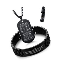 To My Son Bracelet Customized Dog Tag Necklace with Watch - $62.45