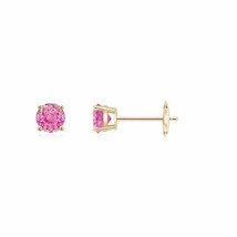 Natural Pink Sapphire Round Solitaire Stud Earrings in 14K Gold (Grade-AA , 3MM) - £283.32 GBP