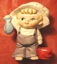 Baby Baby Ceramic Figure with Holly Hobbie Hat &amp; Fishing Fish-
show orig... - $19.79
