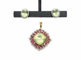 Chalcedony Pendant &amp; Earrings 14k Gold w/Pink Tourmaline, White Topaz, Diamond - £904.81 GBP