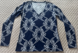 Lilly Pulitzer Jodie Bright Navy MS Behave Long Sleeve V Neck Top Size S... - €22,42 EUR
