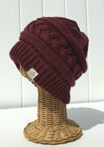 Horizontal Braided Kint High Bun Beanie Hat Recycled Polyester Soft Wine... - £12.75 GBP