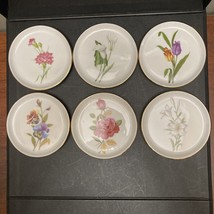 Furstenberg Porcelain Set of 6 Coasters 4&quot; Small Plates Flowers Germany ... - £58.38 GBP