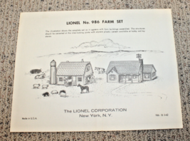 Lionel Postwar #986 Farm Set Instruction Sheet #986-10 3-62 - $35.00