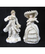 VTG  Relco Colonial Couple Figurines White Porcelain Gold Trim Ruffle Se... - £19.45 GBP