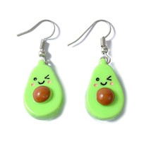 Cute Avocado Earrings Bright Green Charm Dangle Drop Stainless Steel Ear Wire - £7.14 GBP