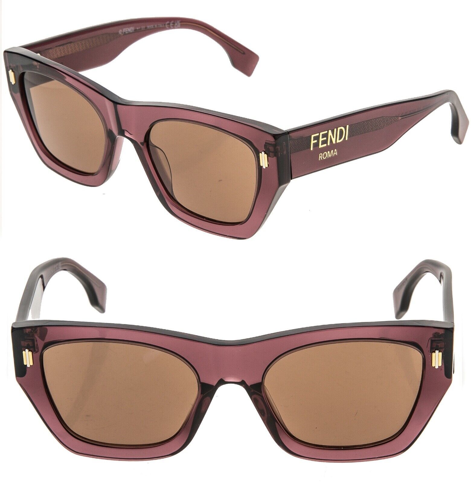 FENDI ROMA 40100 Burgundy Brown Logo Fashion Sunglasses FE40100I Authentic