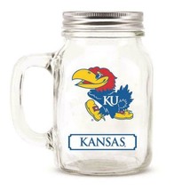 NCAA University of Kansas Jayhawks Mason Jar 20oz Glass With Lid Mug Cup - £17.17 GBP