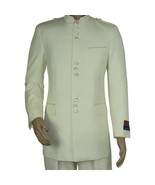 Mens Apollo  King  Banded Collarless suit Chinese Mandarin Wide leg AG97 Ivory - $149.99