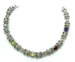 Vintage PAJ BB China Silver Tone Floral Gemstone Bracelet - £17.34 GBP