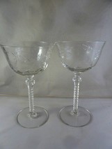 Vintage Fosteria Etched Crystal wine glasses Leaf Pattern 6.5&quot; set of two - $29.58