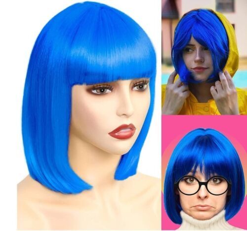Primary image for Akkya Blue Bob Wigs with Bangs for Women Short Colored Straight Synthetic...