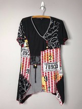 Kaktus SideTail Lined Sheer Tunic Top in Black Red Print California Lice... - £16.56 GBP