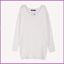 Fuzzy Long Sleeve Soft White Mohair V Neck Extra Long Woolen Pull Over Sweater  image 4