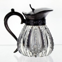 American Brilliant Notched Prism Cut Syrup Pitcher w Silver Lid, Antique... - $85.00