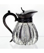 American Brilliant Notched Prism Cut Syrup Pitcher w Silver Lid, Antique... - £67.73 GBP