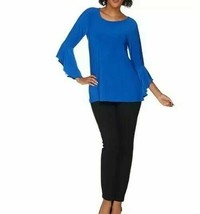 Women with Control Flounce Sleeve Top with Slim Ankle Pant Set Sapphire XXS - £13.52 GBP
