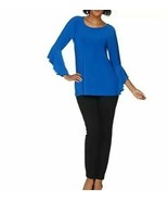 Women with Control Flounce Sleeve Top with Slim Ankle Pant Set Sapphire XXS - £13.43 GBP