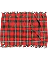 Pak A Robe Faribo Fluff Loomed Wool Stadium Blanket Fring Red Plaid Vtg ... - $45.60 CAD